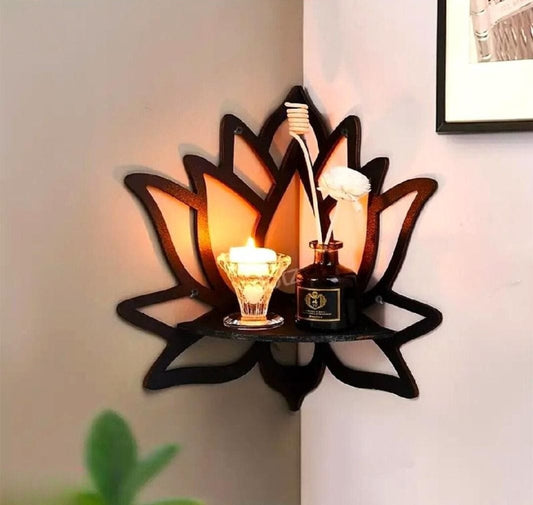 Corner Shelf with Candle in Lotus Design