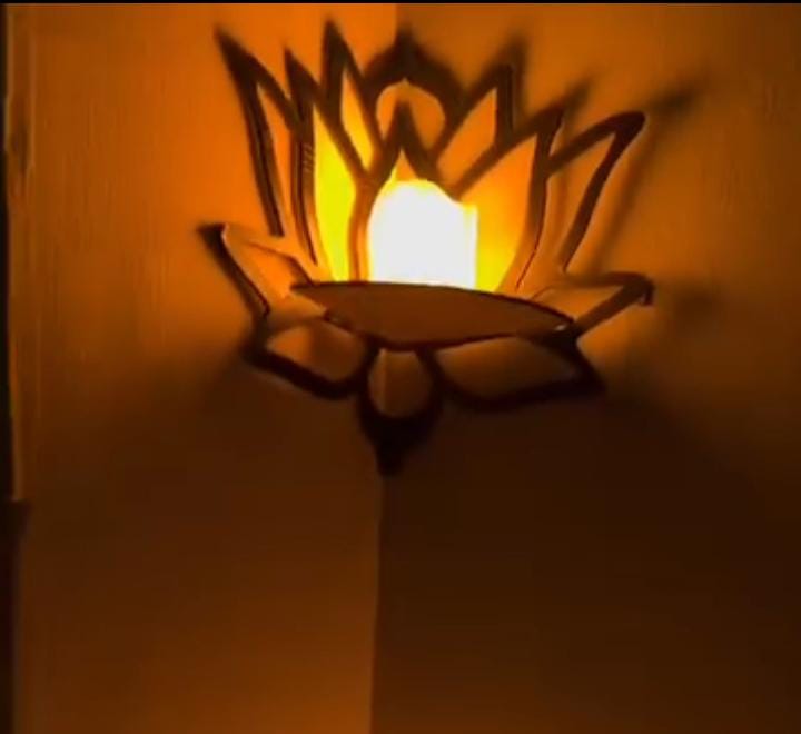 Corner Shelf with Candle in Lotus Design