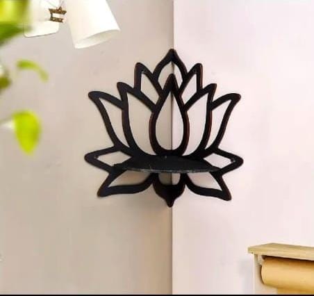 Corner Shelf with Candle in Lotus Design