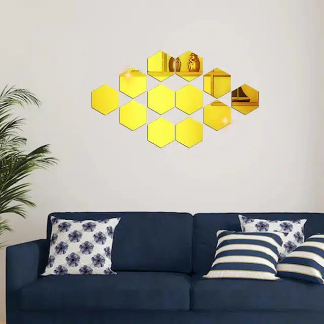 Shining Hexagonal Mirrors for Wall Decor