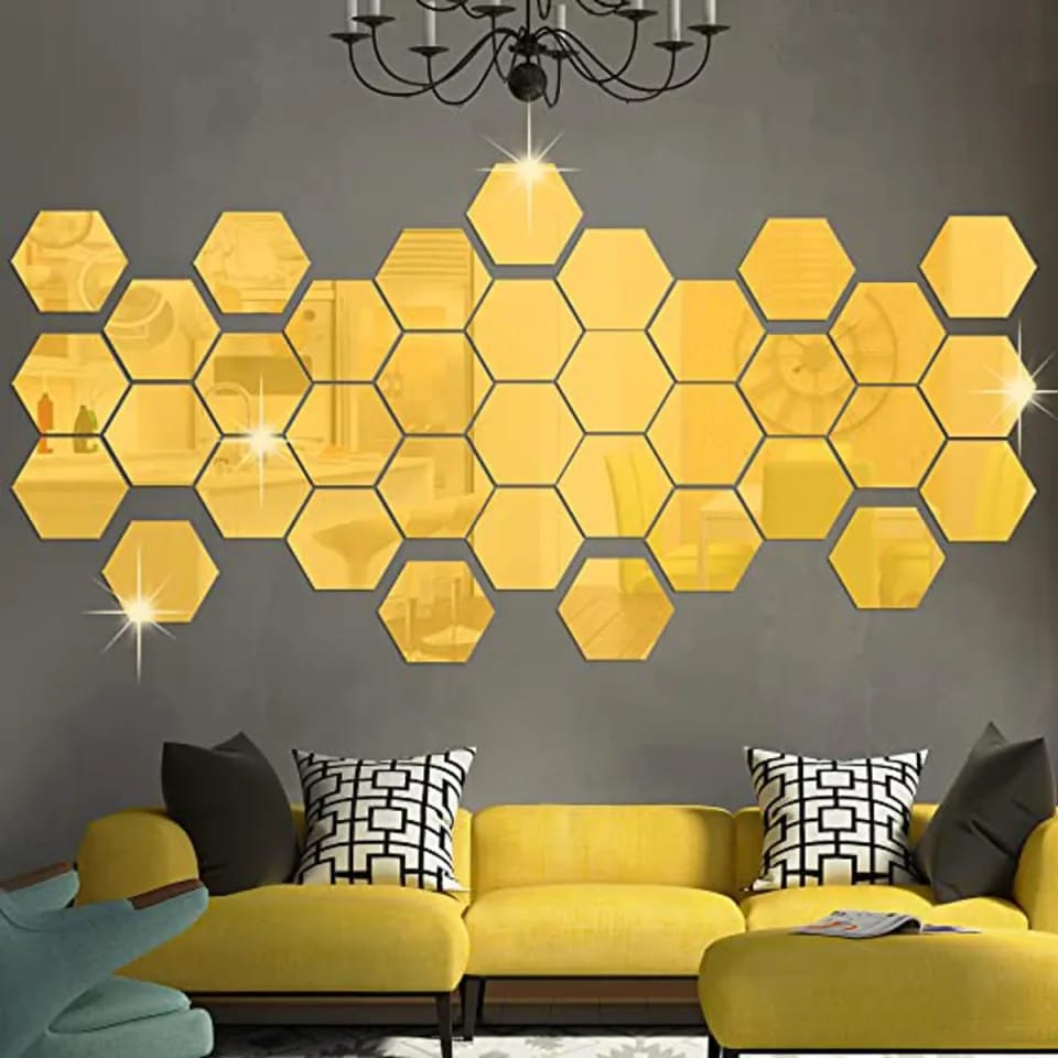 Shining Hexagonal Mirrors for Wall Decor