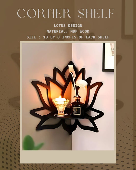 Corner Shelf with Candle in Lotus Design